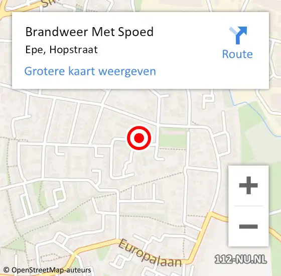 Locatie op kaart van de 112 melding: Brandweer Met Spoed Naar Epe, Hopstraat op 11 januari 2022 16:28