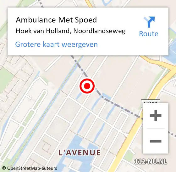 Locatie op kaart van de 112 melding: Ambulance Met Spoed Naar Hoek van Holland, Noordlandseweg op 11 januari 2022 16:32