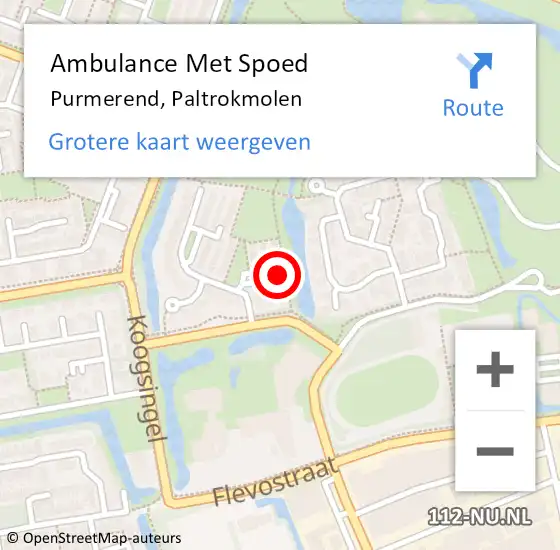 Locatie op kaart van de 112 melding: Ambulance Met Spoed Naar Purmerend, Paltrokmolen op 11 januari 2022 17:26