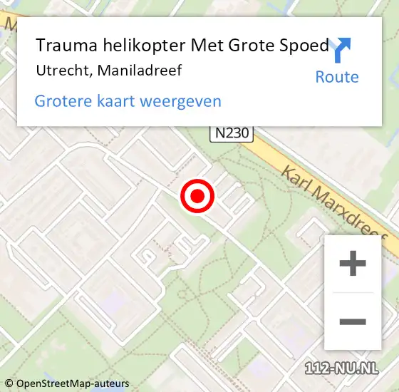 Locatie op kaart van de 112 melding: Trauma helikopter Met Grote Spoed Naar Utrecht, Maniladreef op 11 januari 2022 17:48