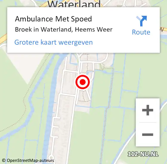 Locatie op kaart van de 112 melding: Ambulance Met Spoed Naar Broek in Waterland, Heems Weer op 11 januari 2022 18:07