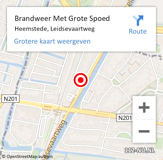 Locatie op kaart van de 112 melding: Brandweer Met Grote Spoed Naar Heemstede, Leidsevaartweg op 11 januari 2022 18:39