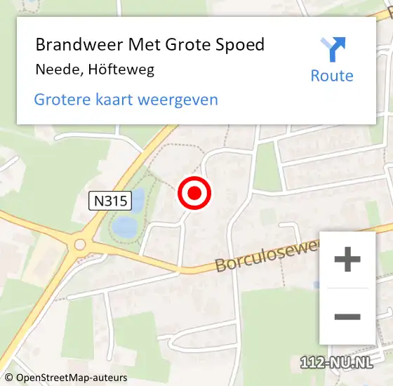 Locatie op kaart van de 112 melding: Brandweer Met Grote Spoed Naar Neede, Höfteweg op 11 januari 2022 19:10