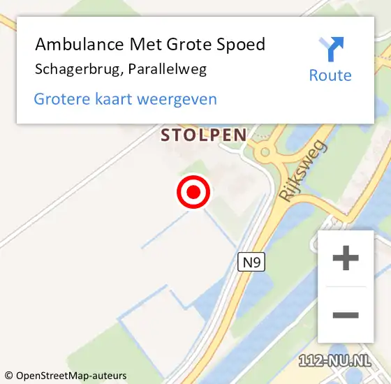 Locatie op kaart van de 112 melding: Ambulance Met Grote Spoed Naar Schagerbrug, Parallelweg op 11 januari 2022 19:23