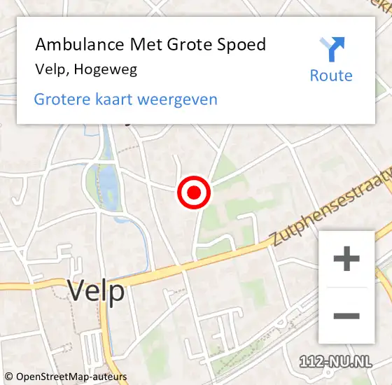 Locatie op kaart van de 112 melding: Ambulance Met Grote Spoed Naar Velp, Hogeweg op 11 januari 2022 20:04