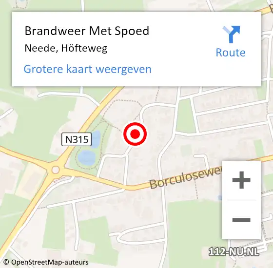 Locatie op kaart van de 112 melding: Brandweer Met Spoed Naar Neede, Höfteweg op 11 januari 2022 20:07