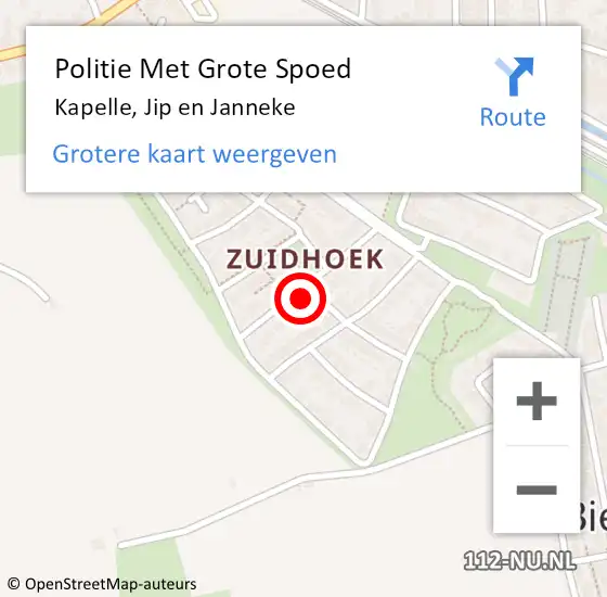 Locatie op kaart van de 112 melding: Politie Met Grote Spoed Naar Kapelle, Jip en Janneke op 11 januari 2022 20:33