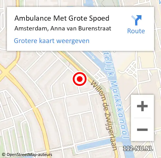 Locatie op kaart van de 112 melding: Ambulance Met Grote Spoed Naar Amsterdam, Anna van Burenstraat op 11 januari 2022 21:15