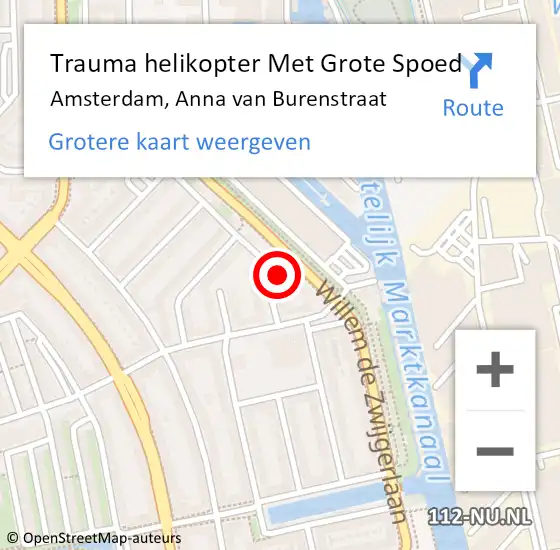 Locatie op kaart van de 112 melding: Trauma helikopter Met Grote Spoed Naar Amsterdam, Anna van Burenstraat op 11 januari 2022 21:16