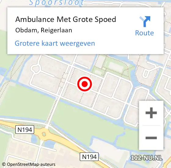 Locatie op kaart van de 112 melding: Ambulance Met Grote Spoed Naar Obdam, Reigerlaan op 11 januari 2022 22:28