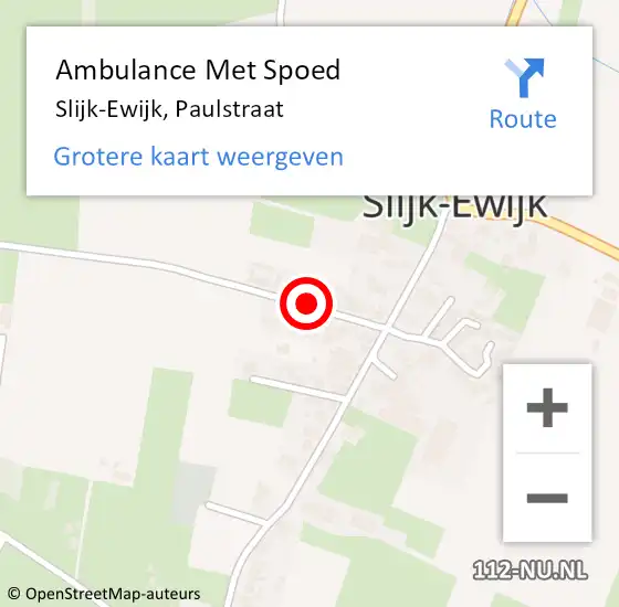 Locatie op kaart van de 112 melding: Ambulance Met Spoed Naar Slijk-Ewijk, Paulstraat op 11 januari 2022 22:47