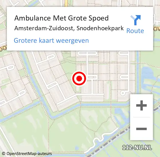 Locatie op kaart van de 112 melding: Ambulance Met Grote Spoed Naar Amsterdam-Zuidoost, Snodenhoekpark op 11 januari 2022 22:49