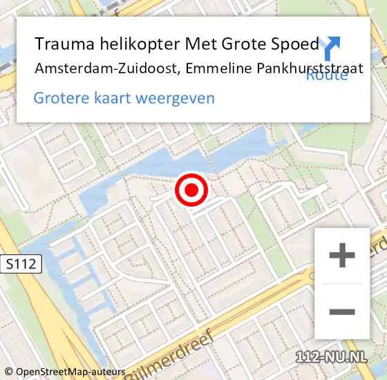 Locatie op kaart van de 112 melding: Trauma helikopter Met Grote Spoed Naar Amsterdam-Zuidoost, Emmeline Pankhurststraat op 11 januari 2022 23:08