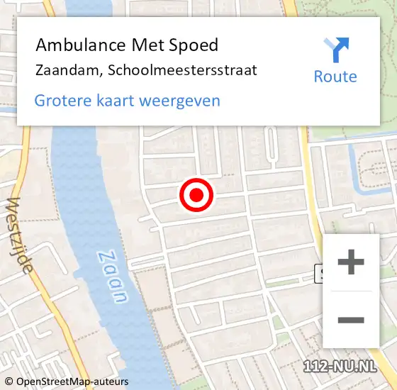 Locatie op kaart van de 112 melding: Ambulance Met Spoed Naar Zaandam, Schoolmeestersstraat op 11 januari 2022 23:09