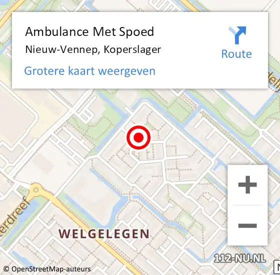 Locatie op kaart van de 112 melding: Ambulance Met Spoed Naar Nieuw-Vennep, Koperslager op 11 januari 2022 23:33