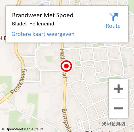 Locatie op kaart van de 112 melding: Brandweer Met Spoed Naar Bladel, Helleneind op 12 januari 2022 02:40