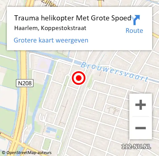 Locatie op kaart van de 112 melding: Trauma helikopter Met Grote Spoed Naar Haarlem, Koppestokstraat op 12 januari 2022 02:57