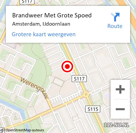 Locatie op kaart van de 112 melding: Brandweer Met Grote Spoed Naar Amsterdam, IJdoornlaan op 12 januari 2022 03:32
