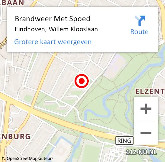 Locatie op kaart van de 112 melding: Brandweer Met Spoed Naar Eindhoven, Willem Klooslaan op 12 januari 2022 06:21