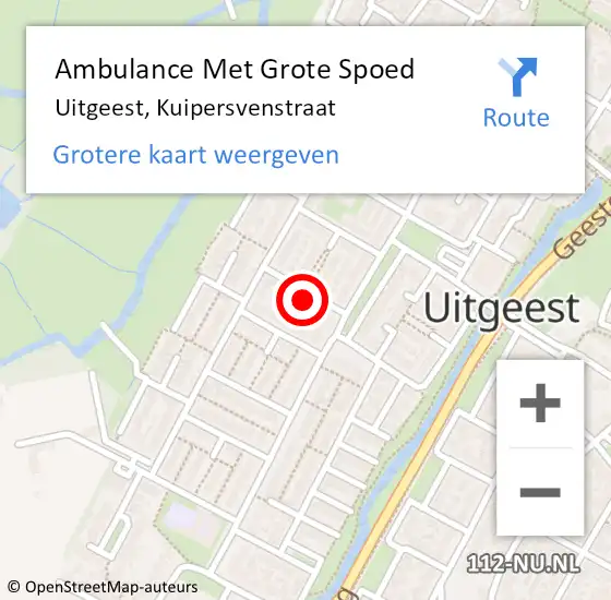 Locatie op kaart van de 112 melding: Ambulance Met Grote Spoed Naar Uitgeest, Kuipersvenstraat op 12 januari 2022 07:50