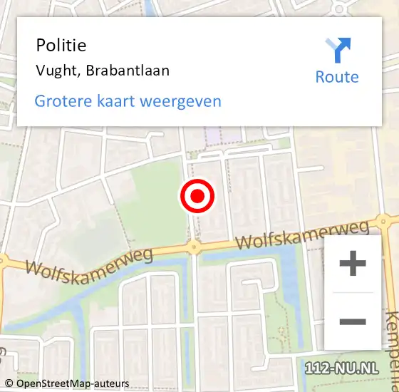 Locatie op kaart van de 112 melding: Politie Vught, Brabantlaan op 12 januari 2022 08:02