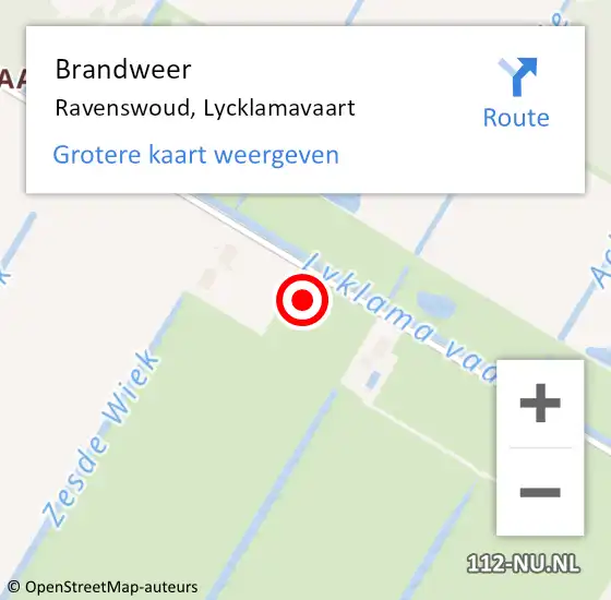 Locatie op kaart van de 112 melding: Brandweer Ravenswoud, Lycklamavaart op 12 januari 2022 08:08