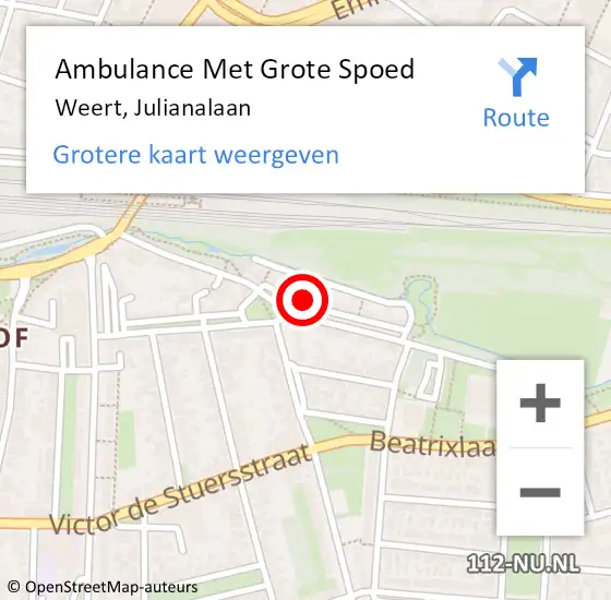 Locatie op kaart van de 112 melding: Ambulance Met Grote Spoed Naar Weert, Julianalaan op 12 januari 2022 08:52