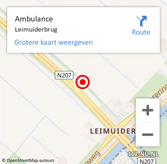 Locatie op kaart van de 112 melding: Ambulance Leimuiderbrug op 12 januari 2022 09:01