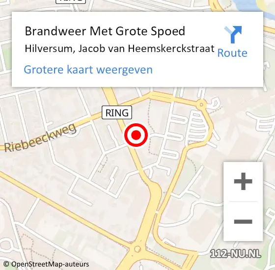 Locatie op kaart van de 112 melding: Brandweer Met Grote Spoed Naar Hilversum, Jacob van Heemskerckstraat op 12 januari 2022 09:37