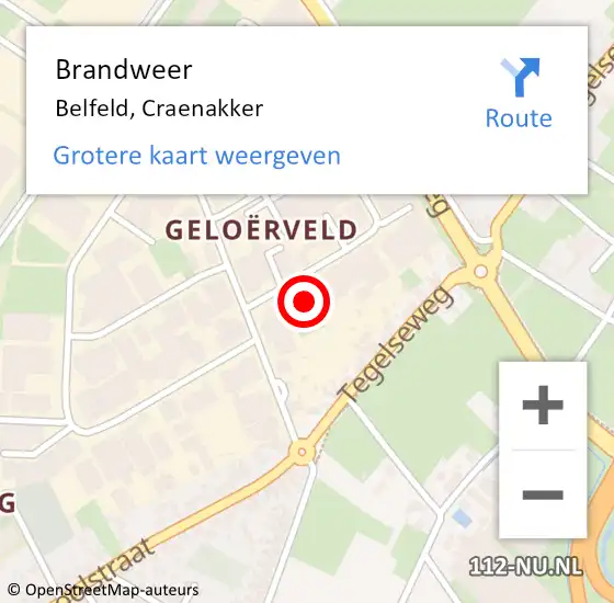 Locatie op kaart van de 112 melding: Brandweer Belfeld, Craenakker op 12 januari 2022 09:46