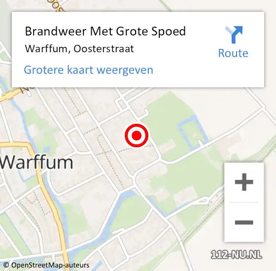 Locatie op kaart van de 112 melding: Brandweer Met Grote Spoed Naar Warffum, Oosterstraat op 12 januari 2022 10:35