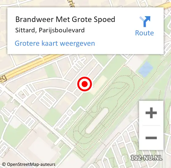 Locatie op kaart van de 112 melding: Brandweer Met Grote Spoed Naar Sittard, Parijsboulevard op 12 januari 2022 11:04