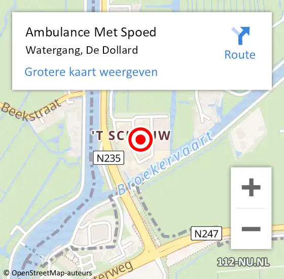 Locatie op kaart van de 112 melding: Ambulance Met Spoed Naar Watergang, De Dollard op 12 januari 2022 11:39