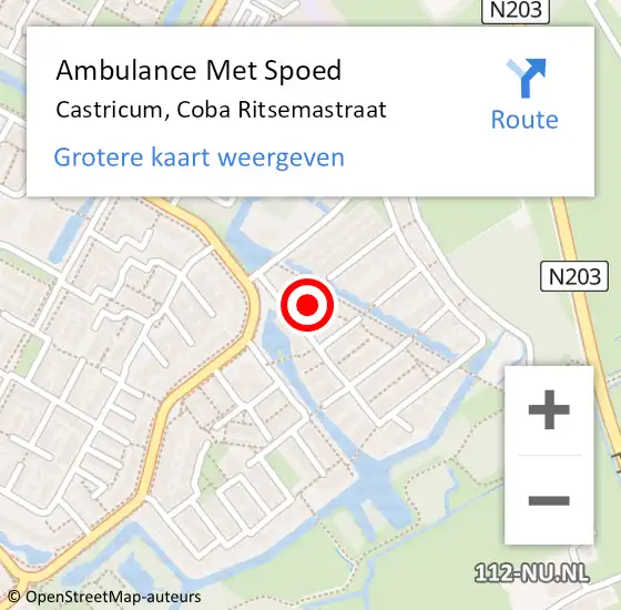 Locatie op kaart van de 112 melding: Ambulance Met Spoed Naar Castricum, Coba Ritsemastraat op 12 januari 2022 11:42