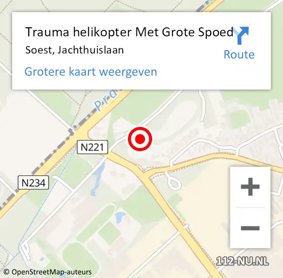 Locatie op kaart van de 112 melding: Trauma helikopter Met Grote Spoed Naar Soest, Jachthuislaan op 12 januari 2022 12:01