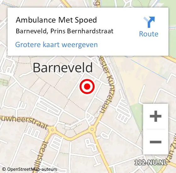 Locatie op kaart van de 112 melding: Ambulance Met Spoed Naar Barneveld, Prins Bernhardstraat op 12 januari 2022 12:10