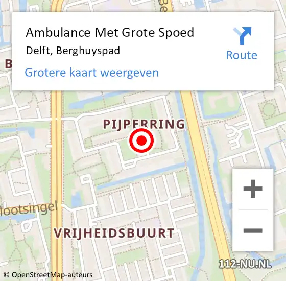 Locatie op kaart van de 112 melding: Ambulance Met Grote Spoed Naar Delft, Berghuyspad op 12 januari 2022 12:20