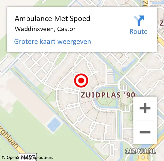 Locatie op kaart van de 112 melding: Ambulance Met Spoed Naar Waddinxveen, Castor op 12 januari 2022 12:37