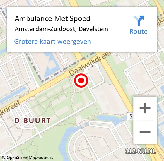 Locatie op kaart van de 112 melding: Ambulance Met Spoed Naar Amsterdam-Zuidoost, Develstein op 12 januari 2022 12:49