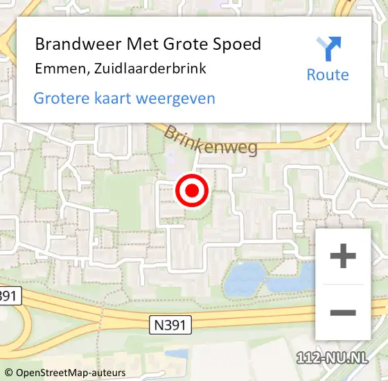 Locatie op kaart van de 112 melding: Brandweer Met Grote Spoed Naar Emmen, Zuidlaarderbrink op 12 januari 2022 13:00