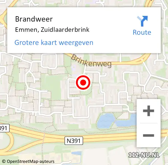 Locatie op kaart van de 112 melding: Brandweer Emmen, Zuidlaarderbrink op 12 januari 2022 13:02