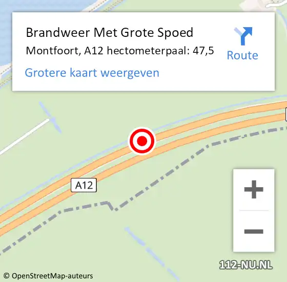 Locatie op kaart van de 112 melding: Brandweer Met Grote Spoed Naar Montfoort, A12 hectometerpaal: 47,5 op 12 januari 2022 13:05