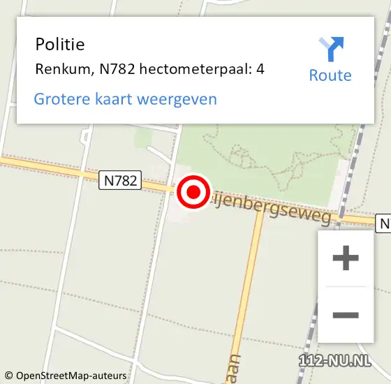 Locatie op kaart van de 112 melding: Politie Renkum, N782 hectometerpaal: 4 op 12 januari 2022 13:29
