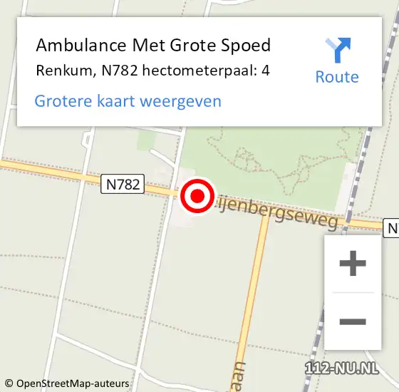 Locatie op kaart van de 112 melding: Ambulance Met Grote Spoed Naar Renkum, N782 hectometerpaal: 4 op 12 januari 2022 13:30