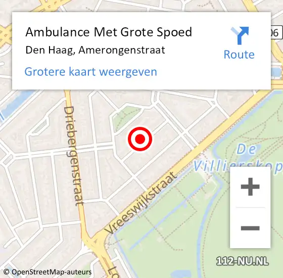 Locatie op kaart van de 112 melding: Ambulance Met Grote Spoed Naar Den Haag, Amerongenstraat op 12 januari 2022 13:41