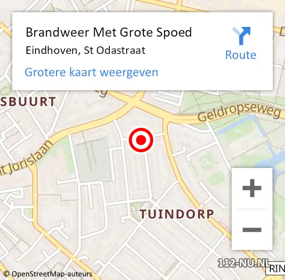 Locatie op kaart van de 112 melding: Brandweer Met Grote Spoed Naar Eindhoven, St Odastraat op 12 januari 2022 14:33