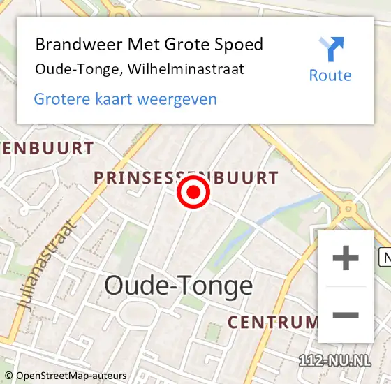 Locatie op kaart van de 112 melding: Brandweer Met Grote Spoed Naar Oude-Tonge, Wilhelminastraat op 12 januari 2022 15:01