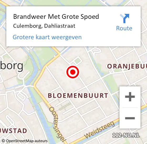 Locatie op kaart van de 112 melding: Brandweer Met Grote Spoed Naar Culemborg, Dahliastraat op 12 januari 2022 15:41