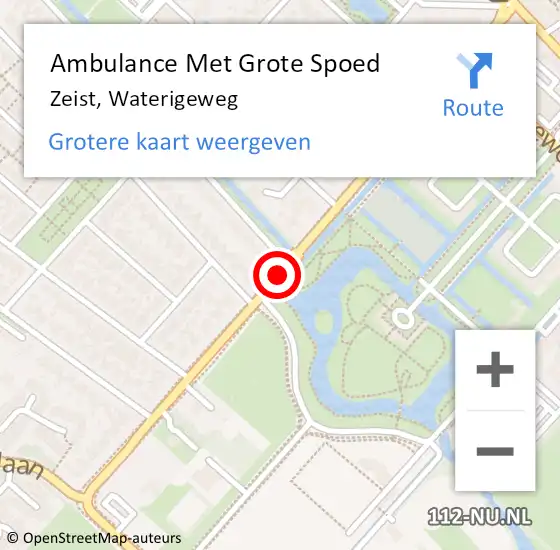 Locatie op kaart van de 112 melding: Ambulance Met Grote Spoed Naar Zeist, Waterigeweg op 5 juli 2014 03:40