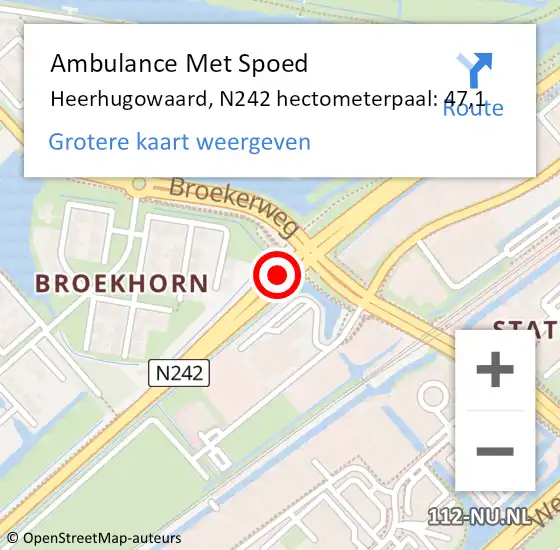 Locatie op kaart van de 112 melding: Ambulance Met Spoed Naar Heerhugowaard, N242 hectometerpaal: 47,1 op 12 januari 2022 17:01